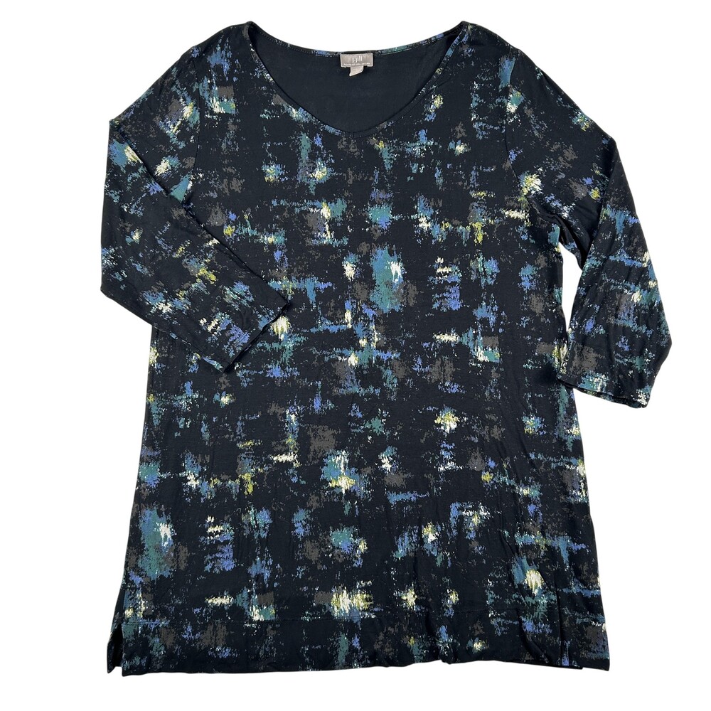 J. Jill Blouse Womens Medium Black Multicolor Abstract Print Tunic Stretch